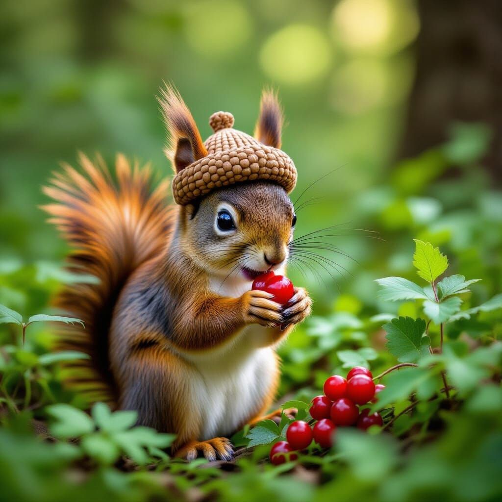 Red Squirrel in Forest, Children's Book Illustration