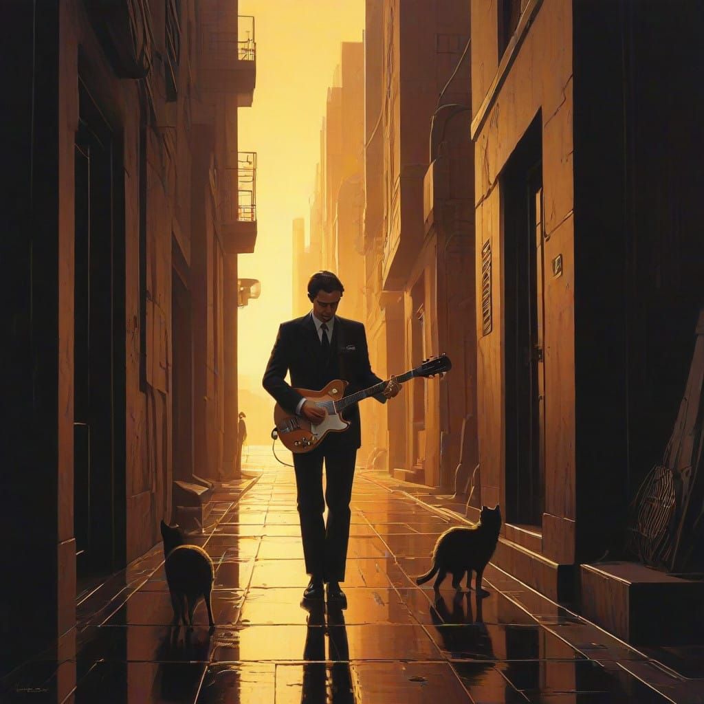 Dreamy Alleyway Scene in Jazz-Inspired Style