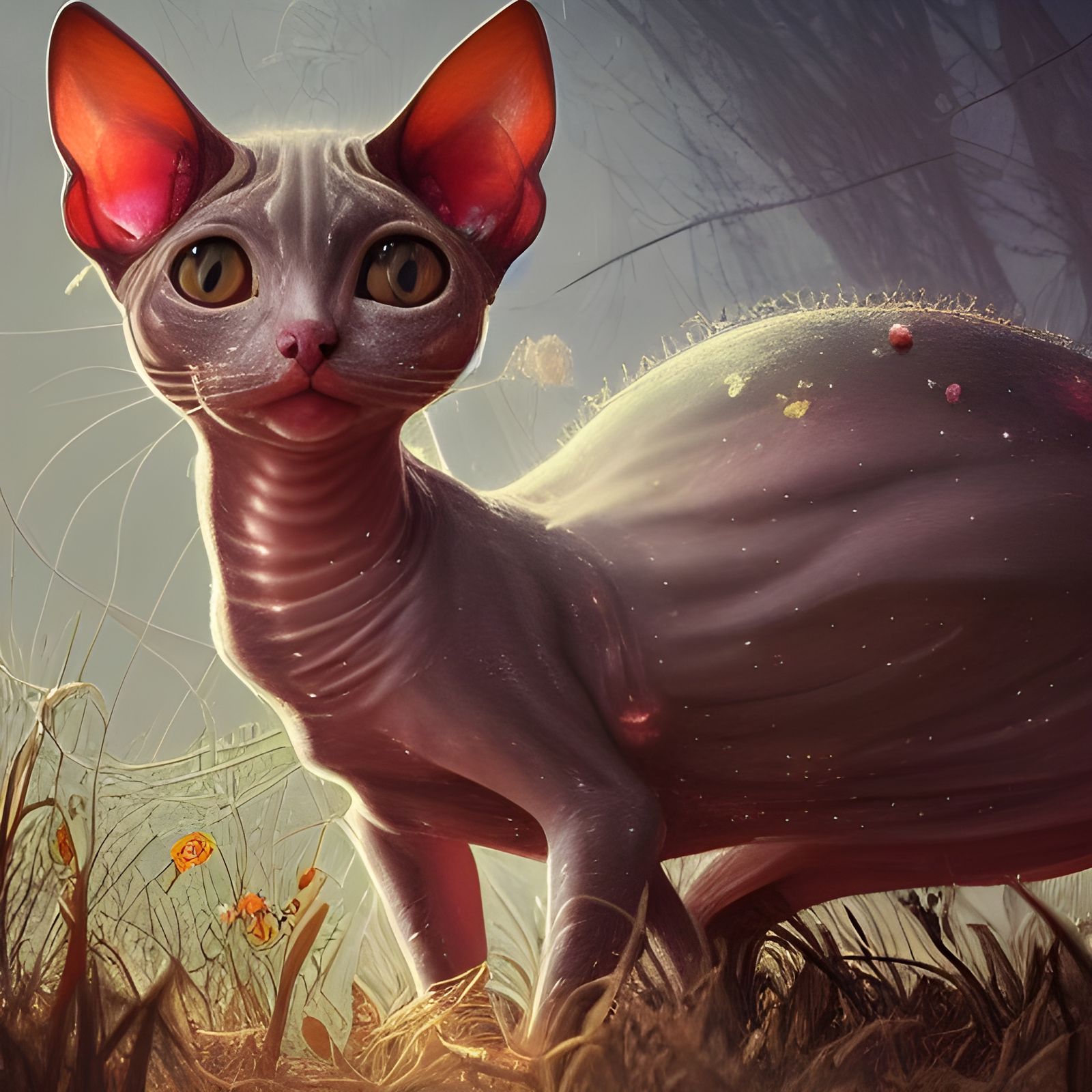 Hyperdetailed Pregnant Hairless Cat Fantasy Art