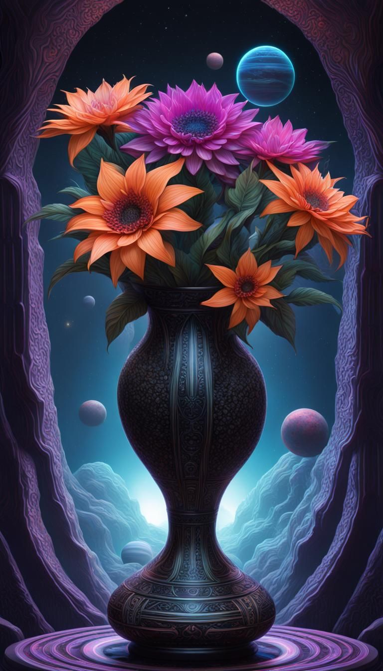 Exotic Alien Flowers in Galactic Vase Arrangement