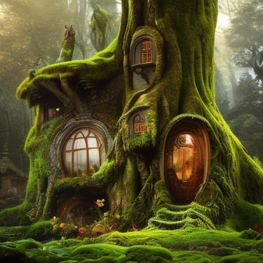 Fairy Cottage in Jungle, Detailed Digital Matte Painting