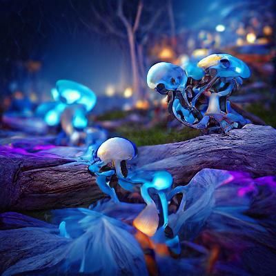 Skeleton's Dance Among Bioluminescent Mushrooms