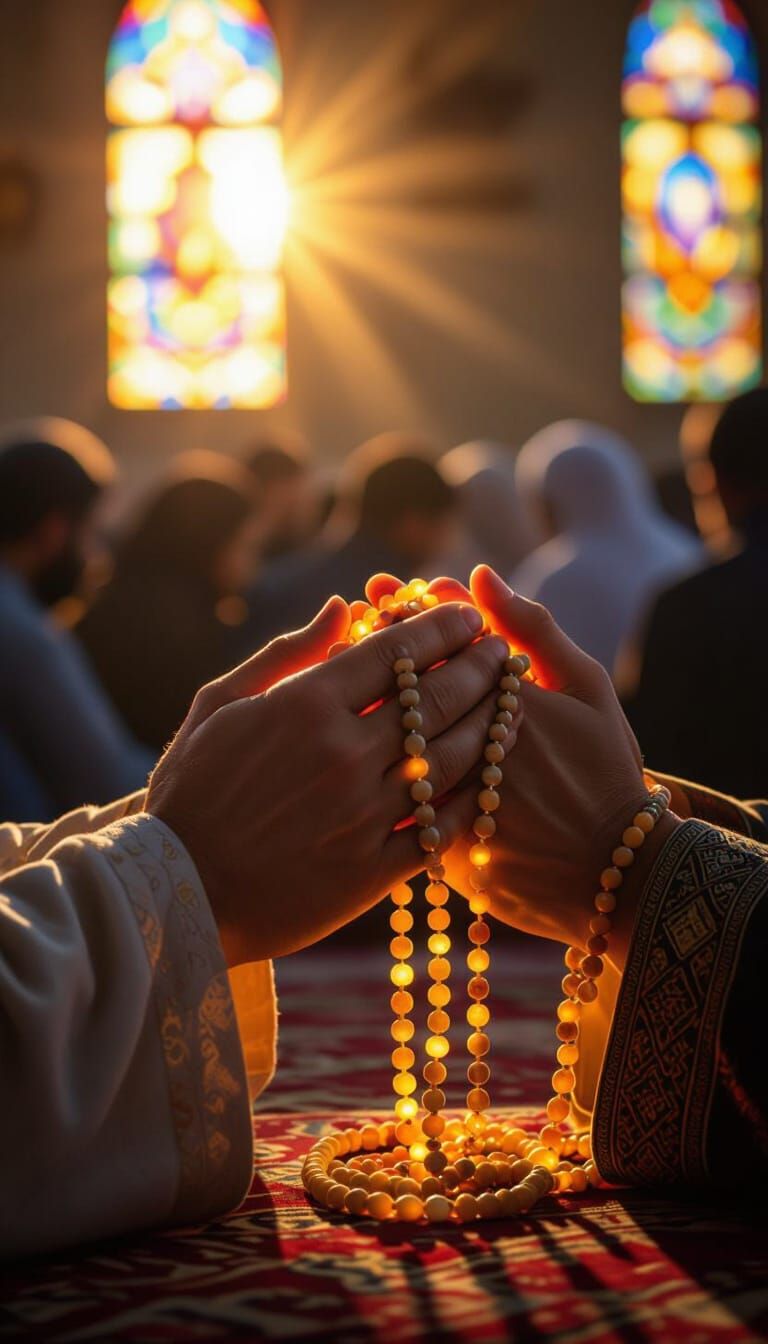 Hands Raised in Dua with Prayer Beads