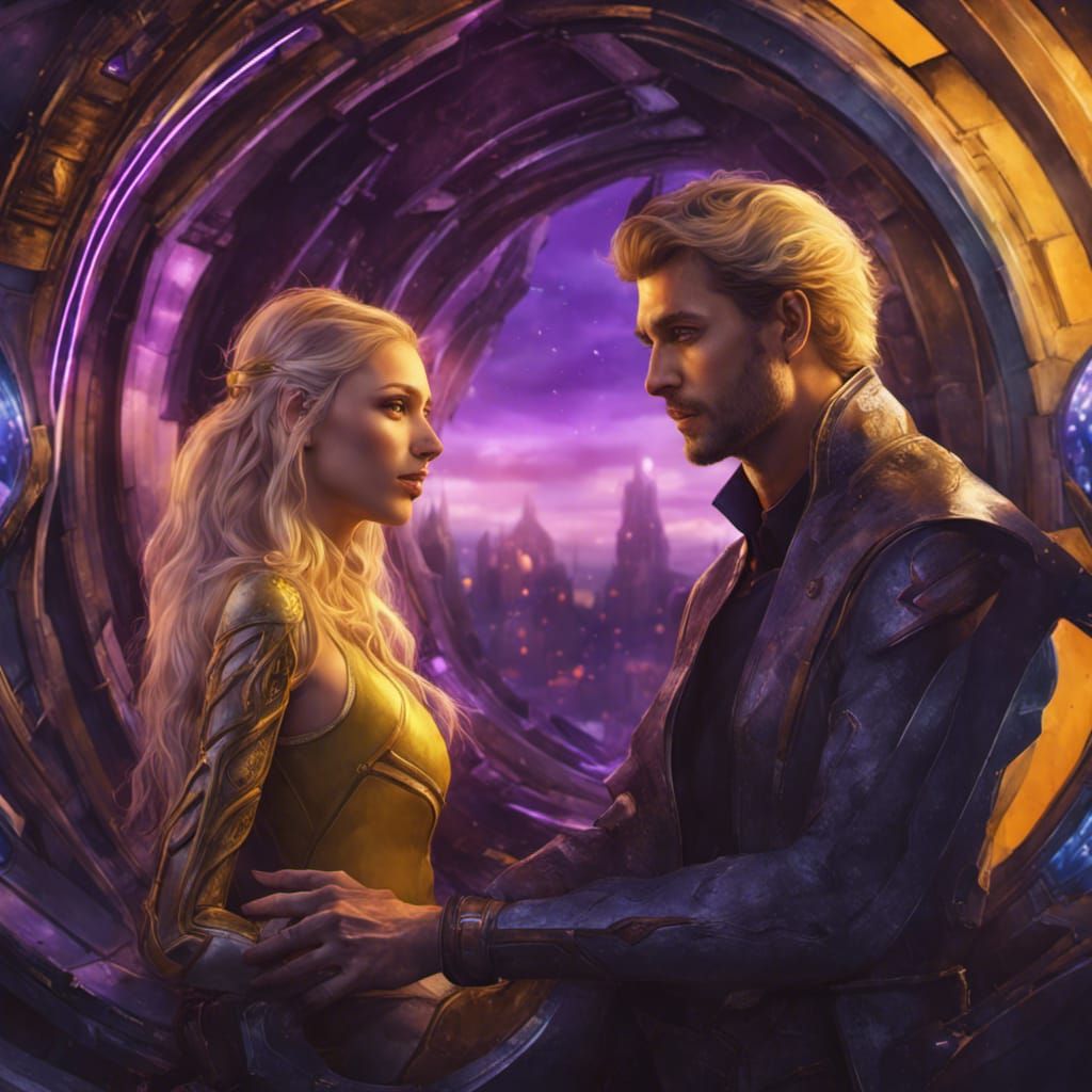 Fantasy Woman and Lover on Starship Bridge
