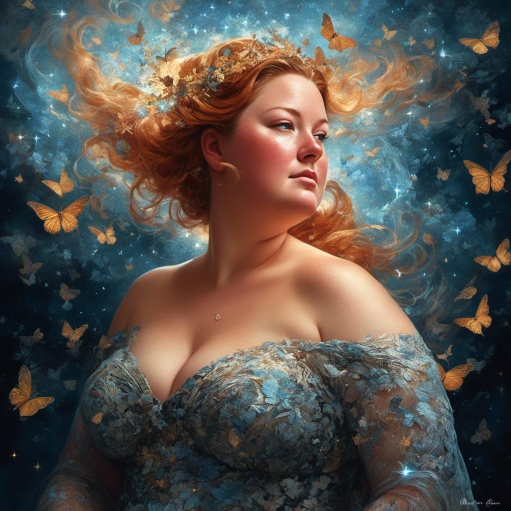 Celestial Portrait of Plus-Size Woman in 2.5D