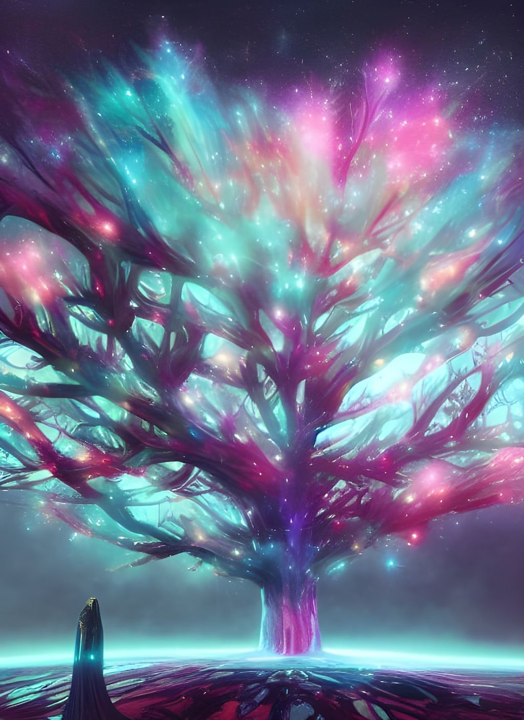 Magical Galaxy Tree in Hyperrealistic Digital Art