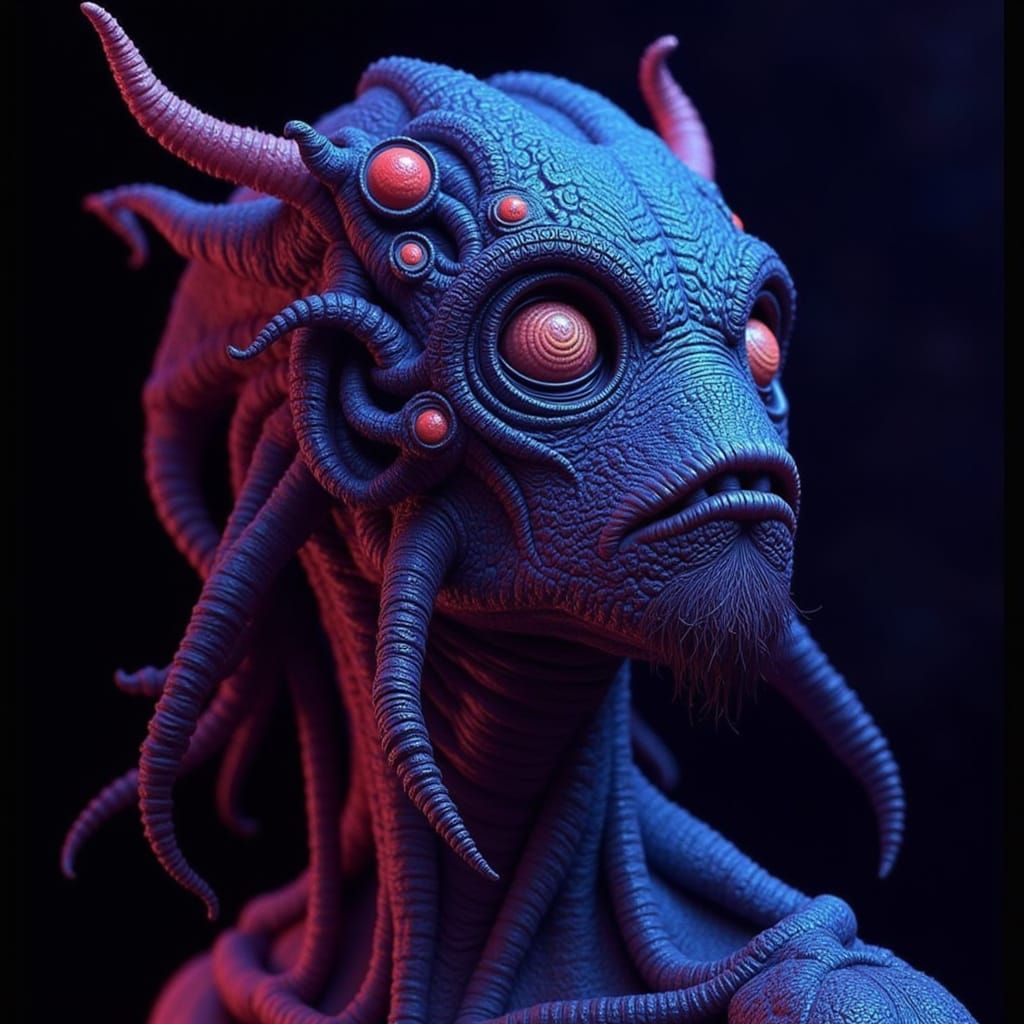 Alien Creature With Bioluminescent Features and Neon Accents