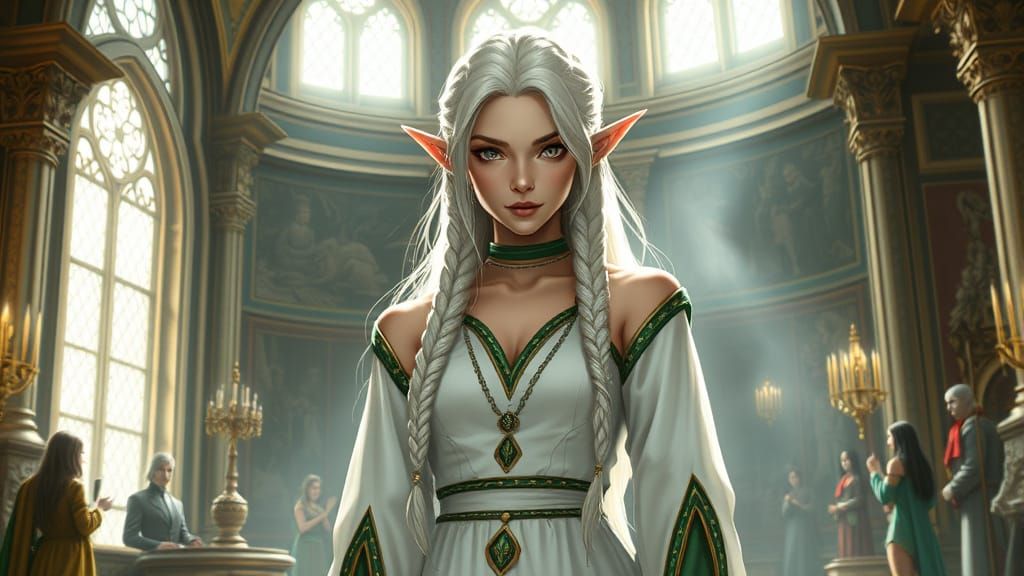Regal Elf Administrator in Enchanting Dark Fantasy Art