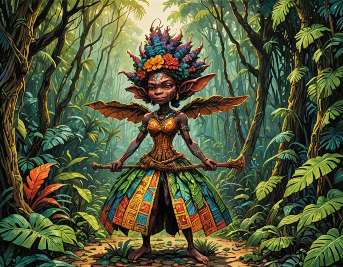 Papua New Guinea Goblin Girl in Comic Art Style