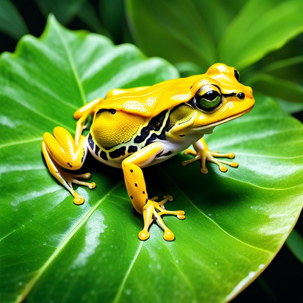 Baby Yellow Frog on Leaf: Macro Nature Photography