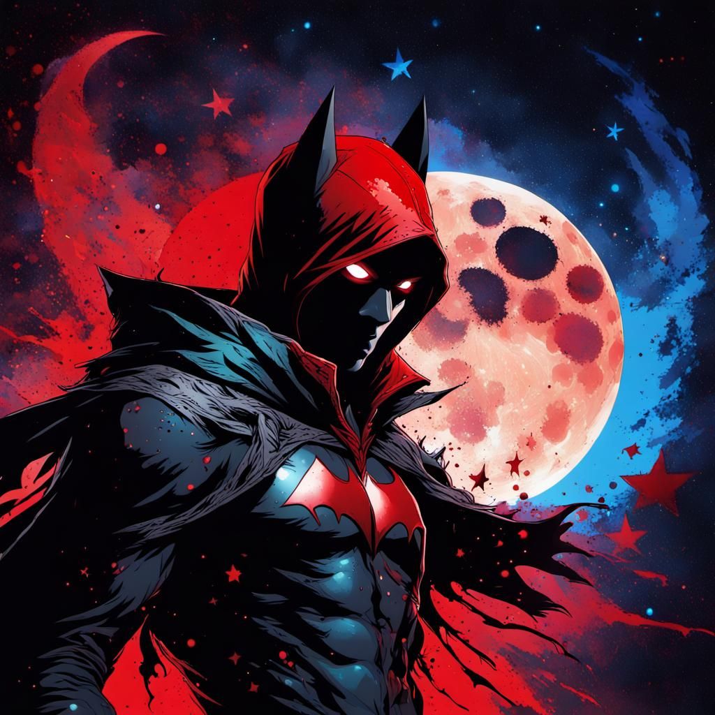 Gothic Anime Anti-Hero Silhouette with Red Eyes