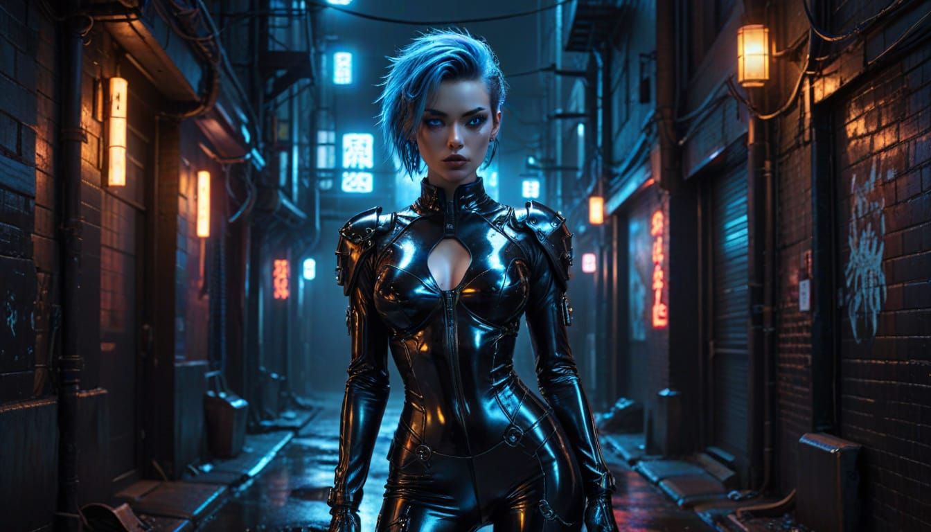 Cyberpunk Android in Neon-lit Alley