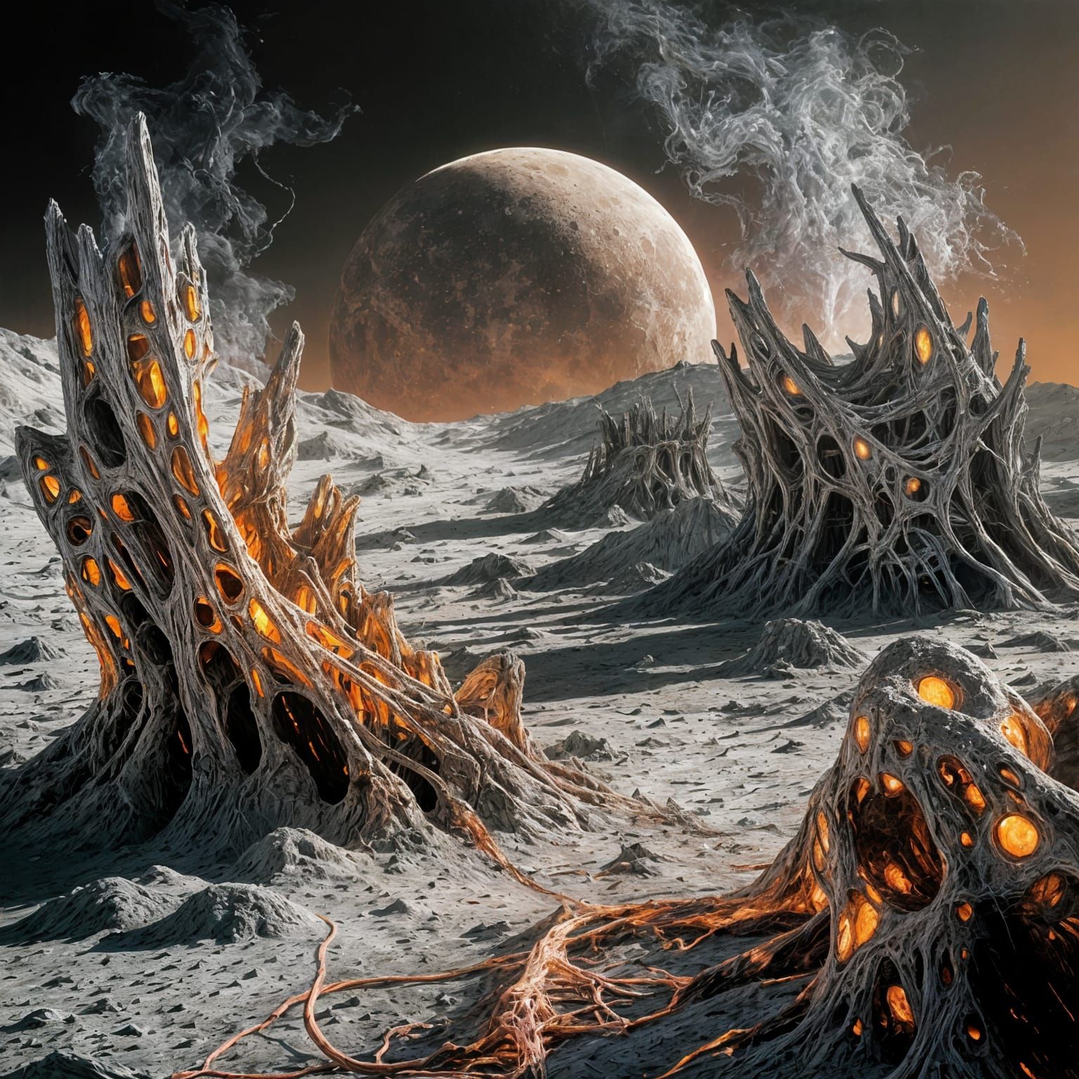 Gothic Baroque Lunar Wasteland in Dying Planet Oil Painting