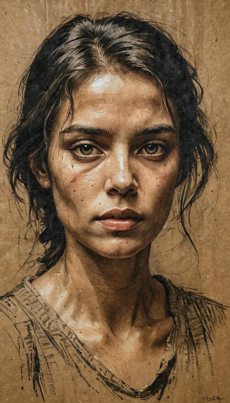 Expressionistic Chalk Portrait on Textured Paper