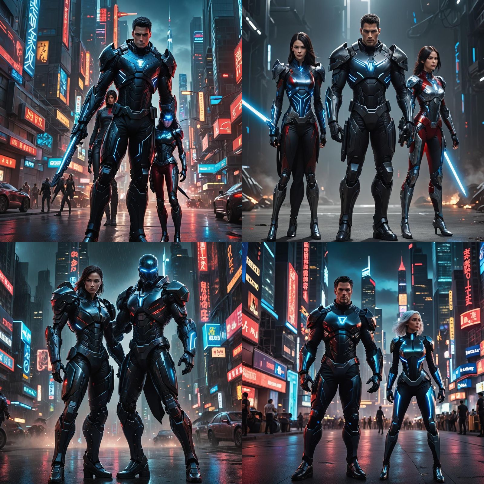 Futuristic Cityscape with Armored Characters in 3D