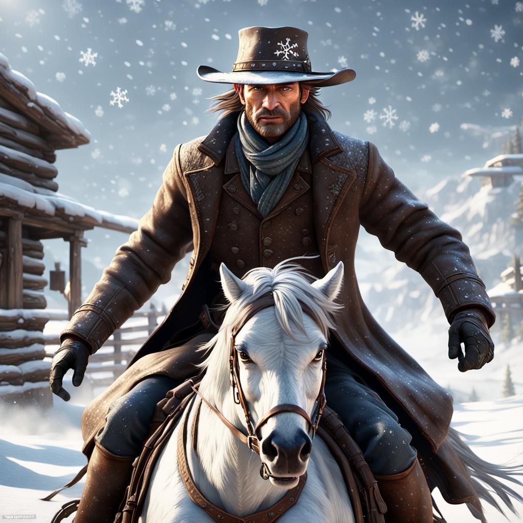 Pony Express Rider in Snowstorm: 3D Game Cinematic
