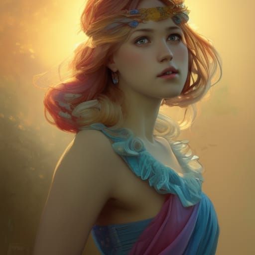 Attractive Princess in Chiffon Dress, Art Nouveau Style