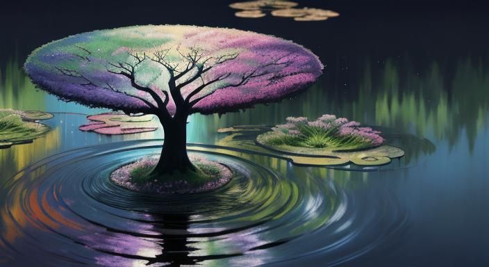 Lake Ripples in Black Light Art Style