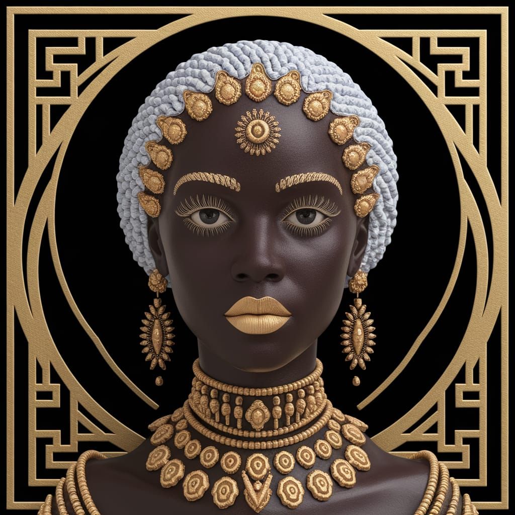 Solarpunk Fashion Goddess in Ebony and Gold