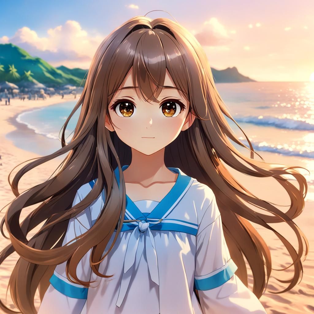 Anime Girls Enjoying Sunset on the Beach