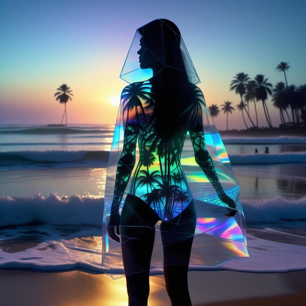 Holographic Alien Woman on Enchanted Beach