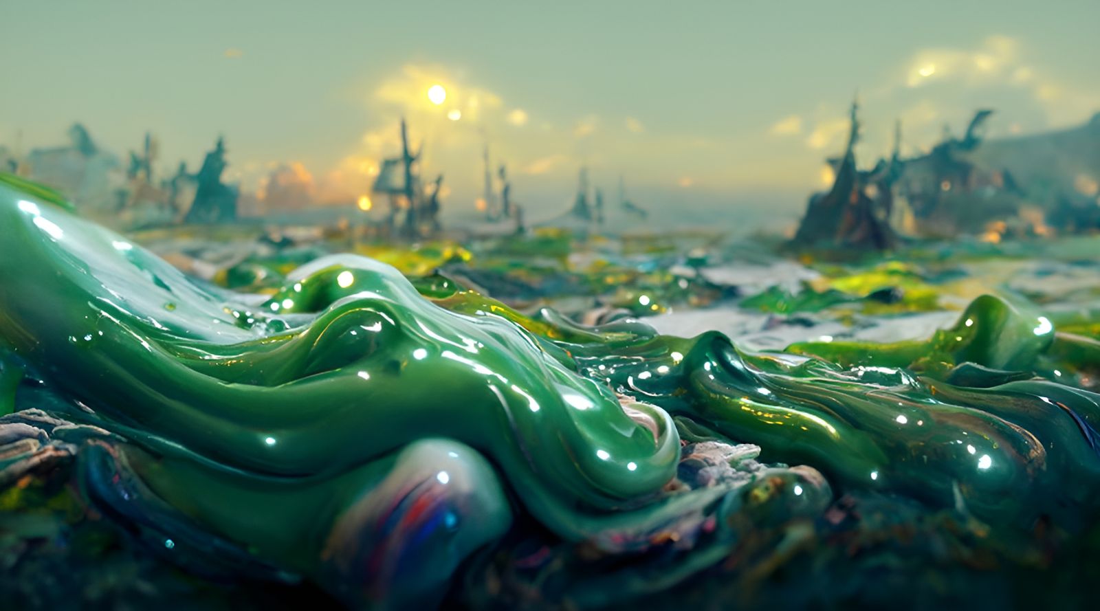 Ominous Slimy Sea Landscape in Hyperrealism Style