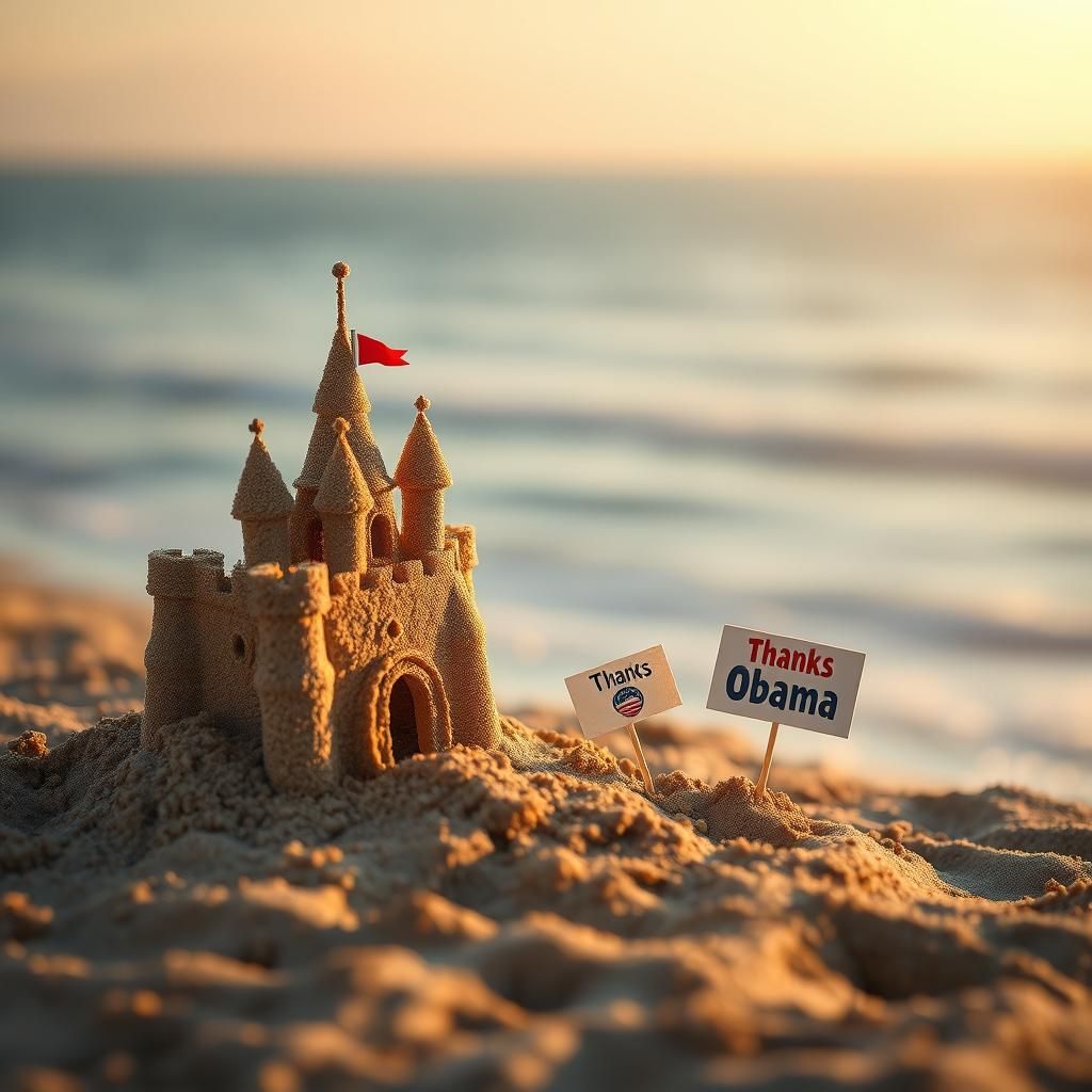 Fairytale Sandcastle on Beach with Bokeh