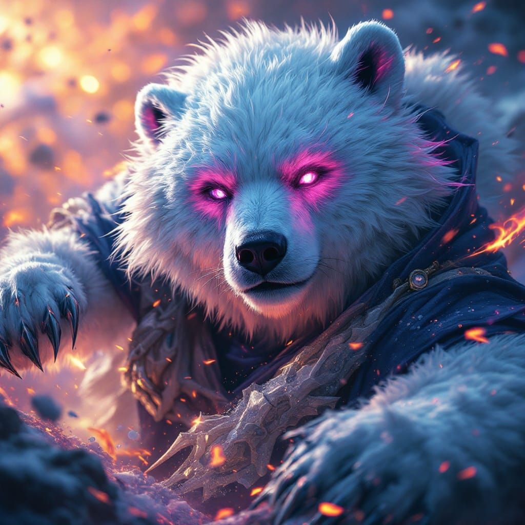 Fantasy Polar Bear Witch in Vibrant Anime Battle