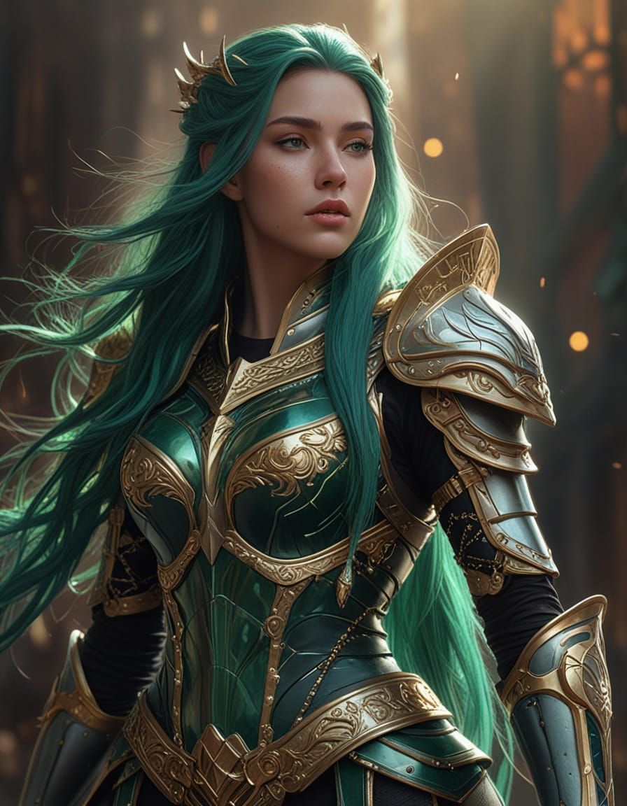 Emerald Warrior with Glowing Axe as Digital Art