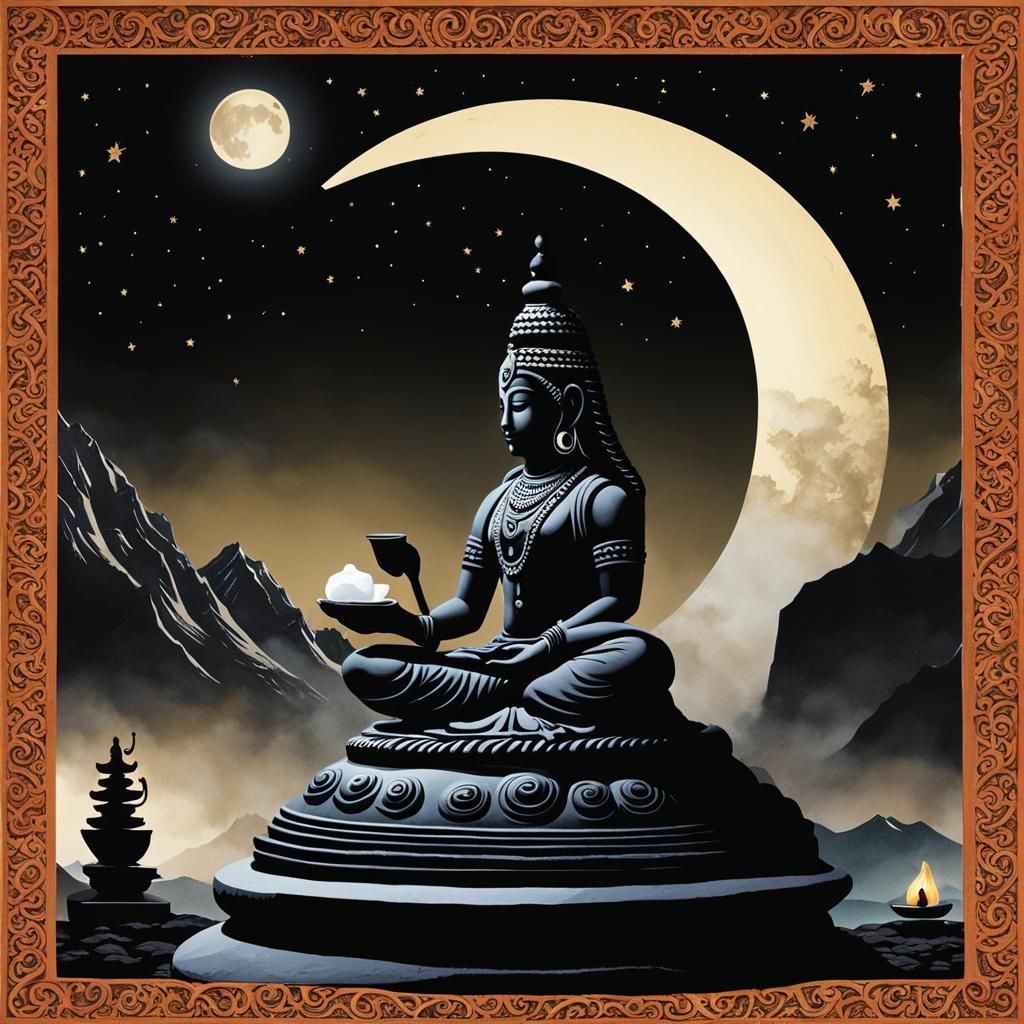 Girl Offering Milk to Shiva Idol in Himalayas