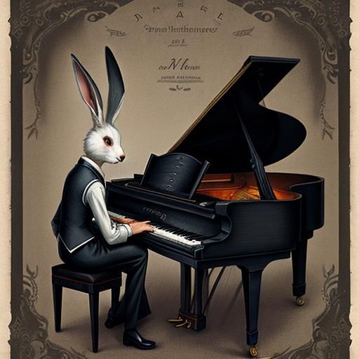 Anthropomorphic rabbit PLAYING PIANO