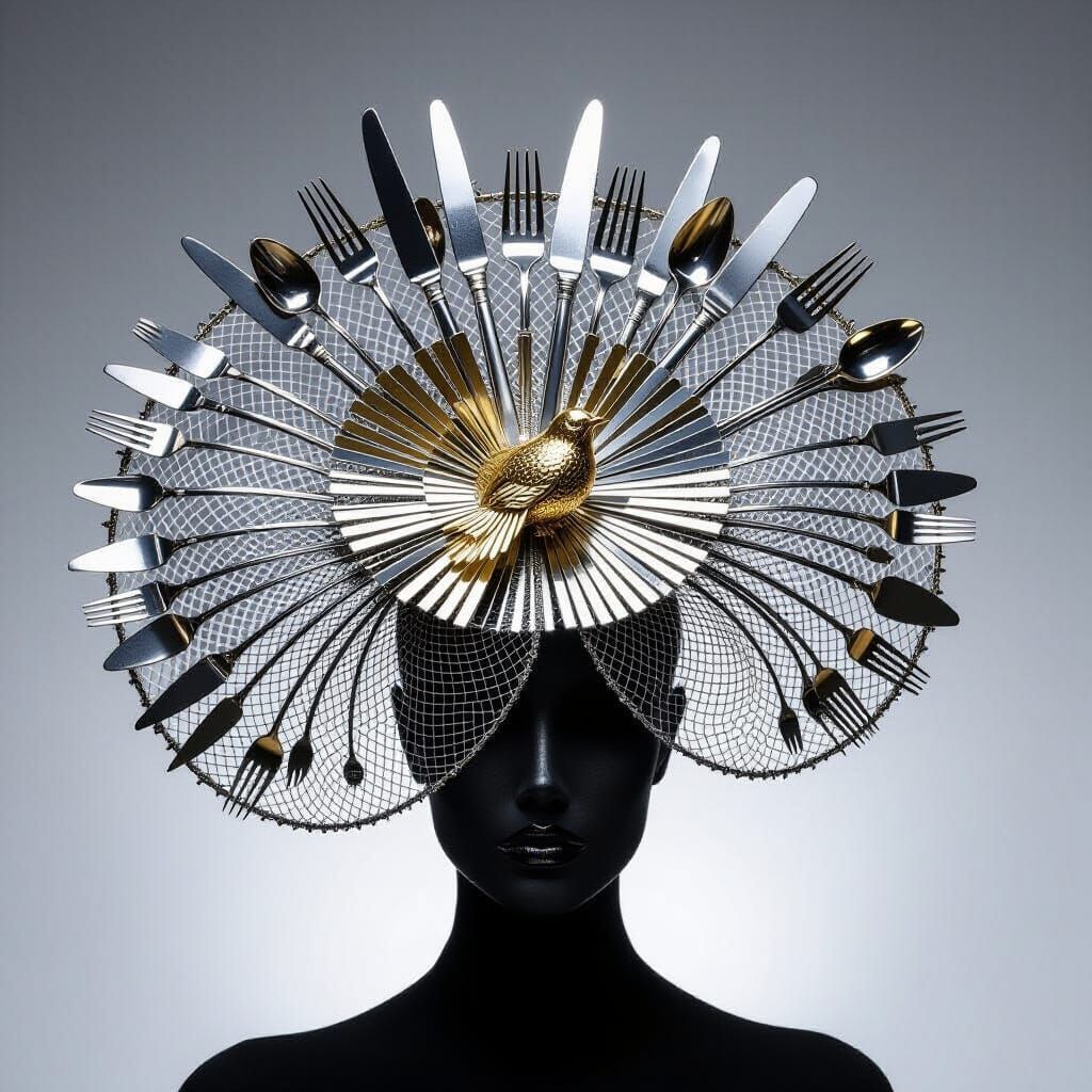 Avant-Garde Fascinator Hat Crafted from Cutlery and Wire