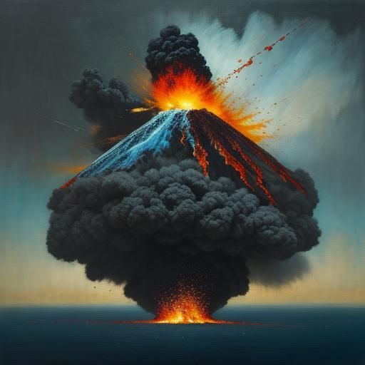 Erupting Volcano in Abstract Impasto Style