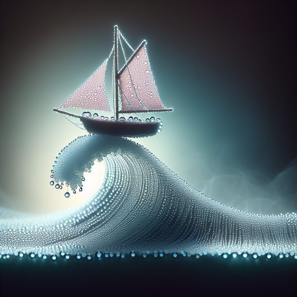 Ethereal Dewdrop Sailboat on Spiderweb Wave
