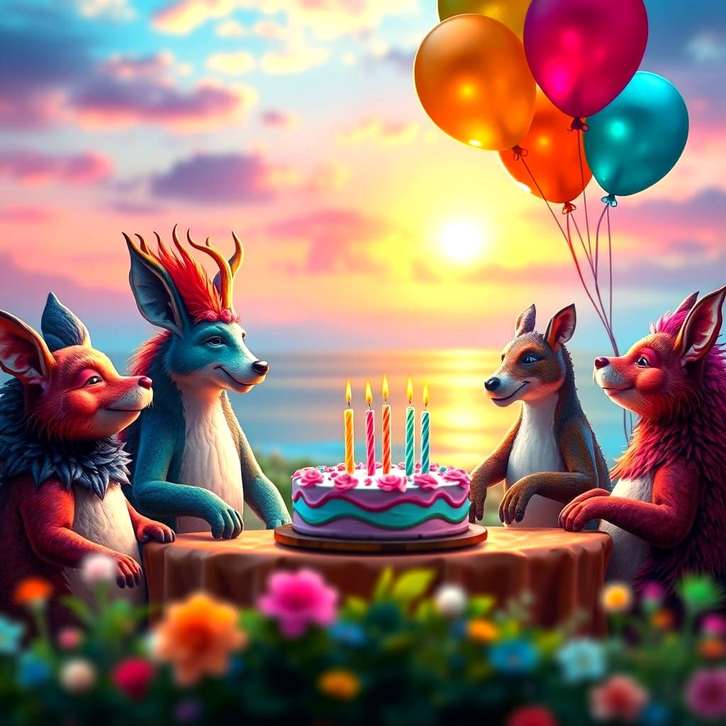 Fantasy Friends Celebrate a Joyful Birthday in Vibrant Color...