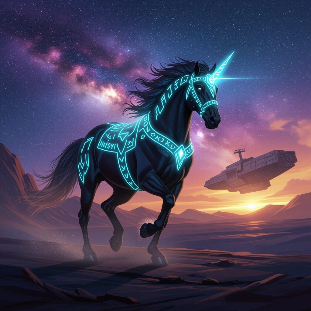 Ethereal Warhorse Gallops Through Cosmic Nebula