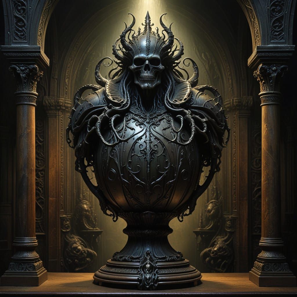 Gothic Urn in Dark, Rich Wood Tones