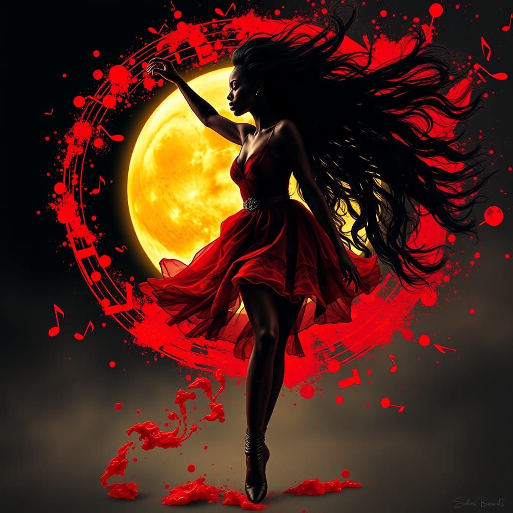 Ballet Woman with Red Paint Explosion