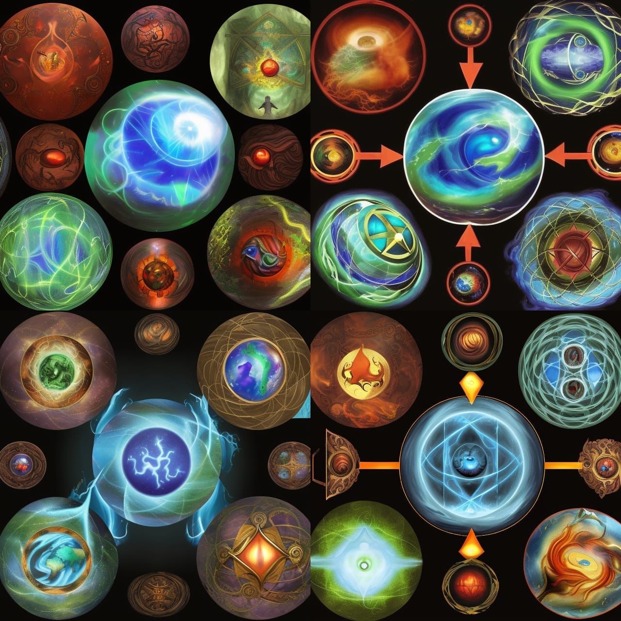 Magical Elemental Spheres with Demonic Sigils