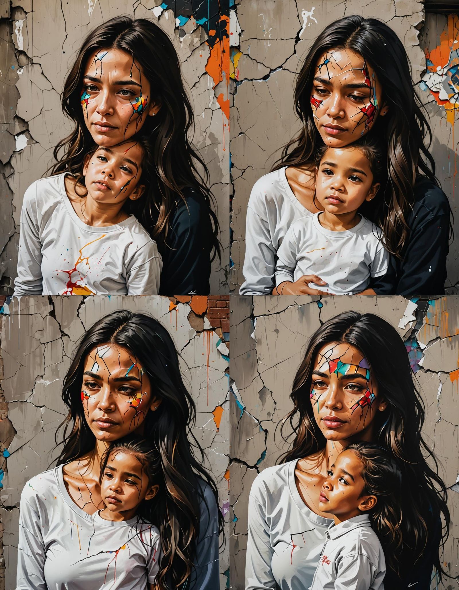 Mother and Daughter Portrait in Graffiti Art Style