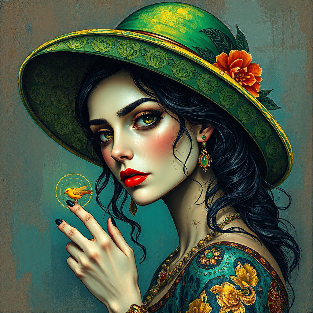 Woman with Poppy: Klimt-Inspired Graffiti Art