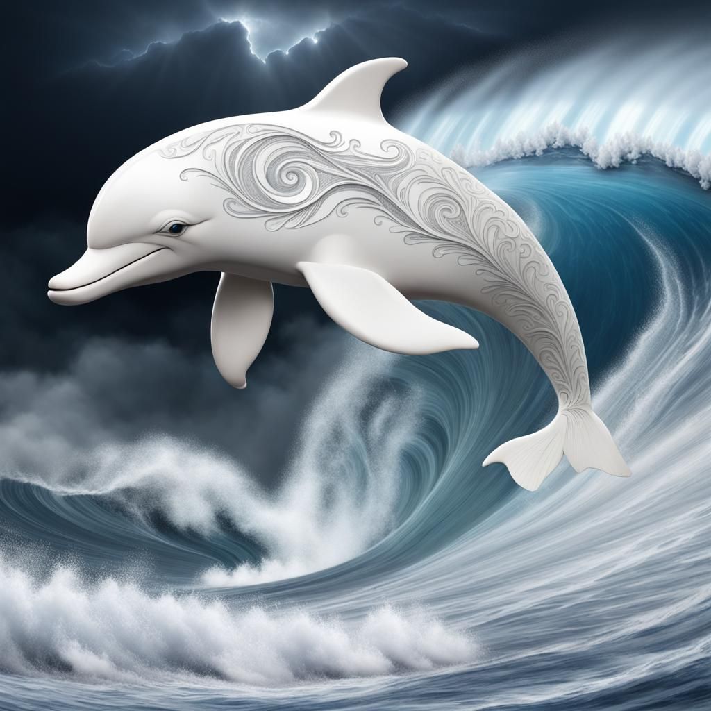 White Dolphins in Storm near Tree of Life