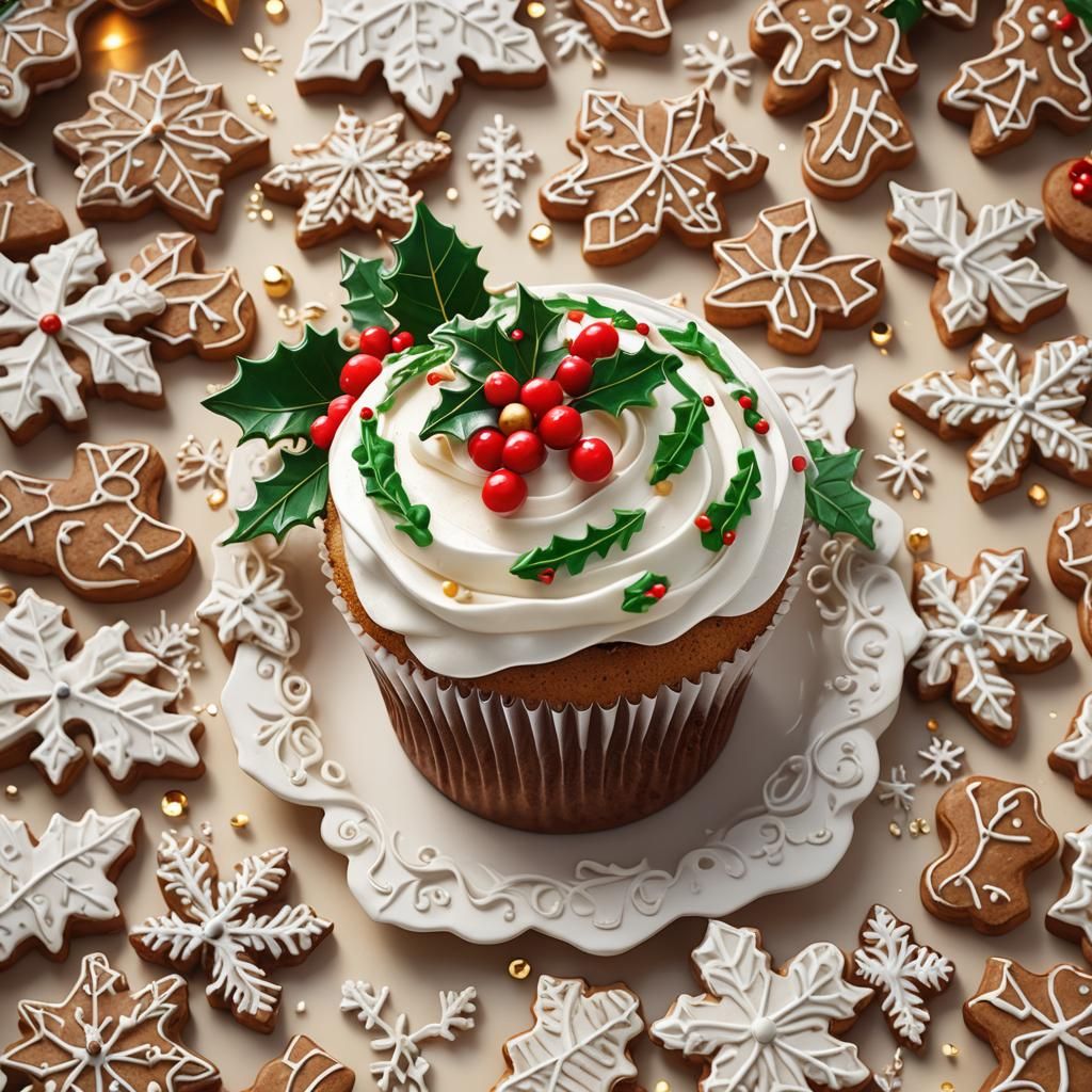 Whimsical Christmas Cupcake in Anime-Inspired 3D Art