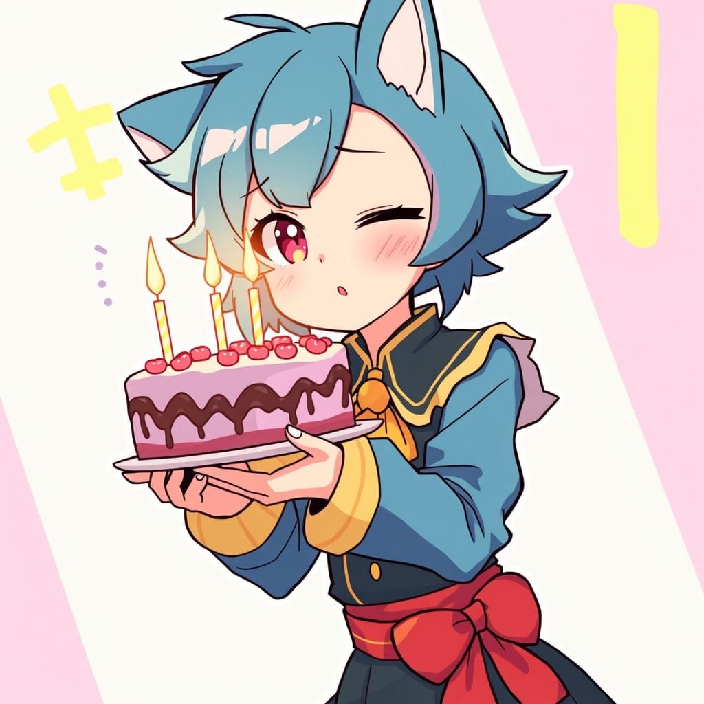 Apologetic Bandarook with Birthday Cake in Anime Style
