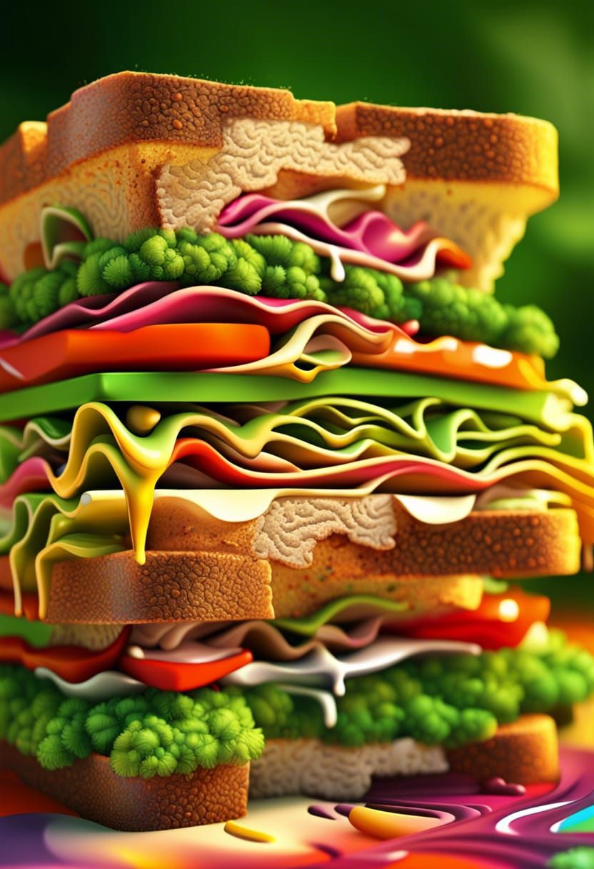 Sandwich, abstract vector fractal, wave function, Zentangle, 3d shading graffiti art, splash art, street art, spray pain...
