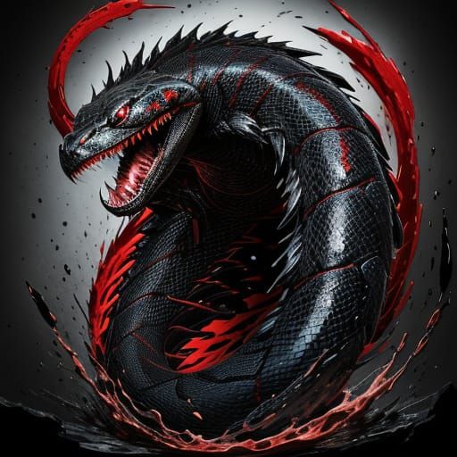 Black and Red Mamba Snake Rears Up in Threatening Pose