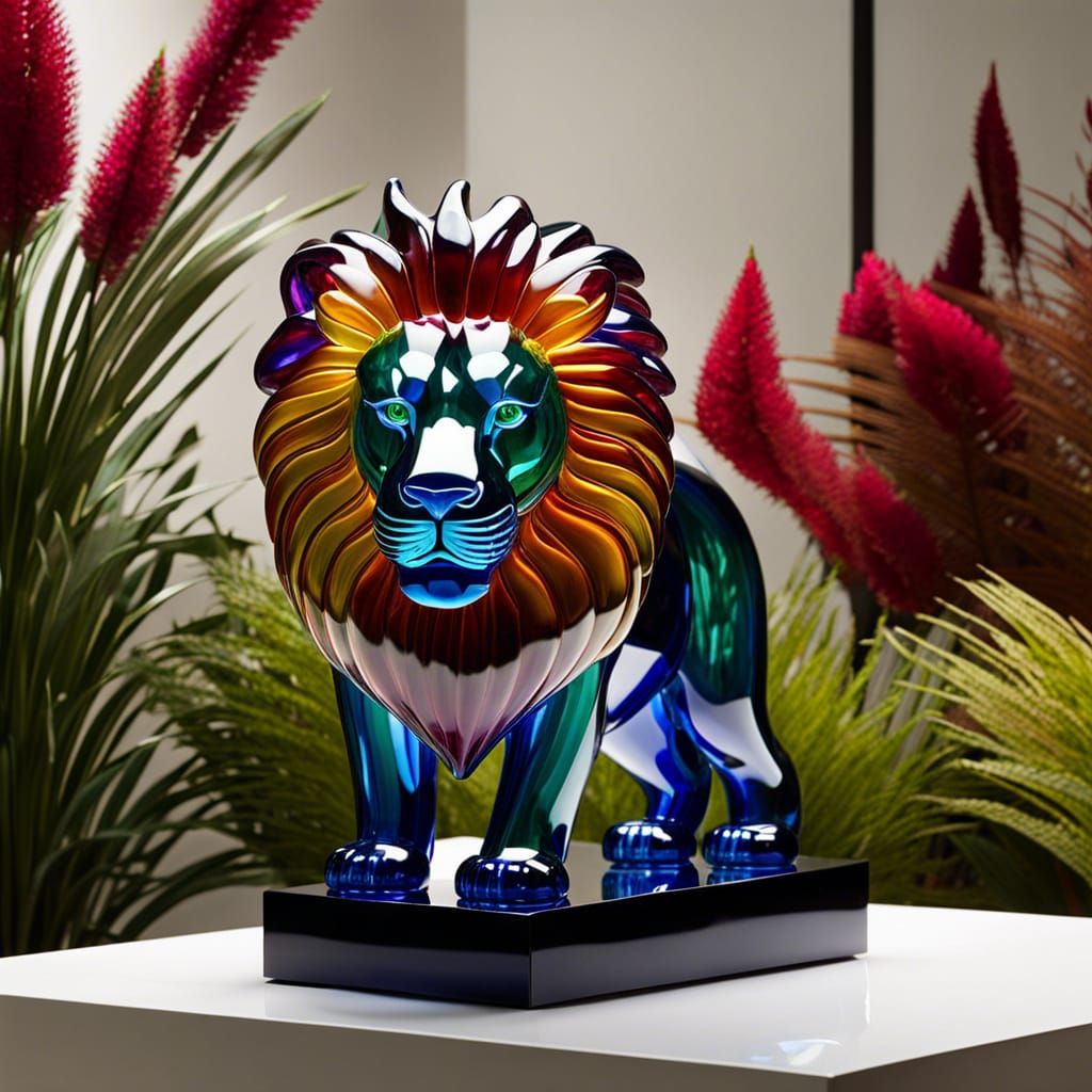 Glassblower Creates Transparent Colored Glass Lion Sculpture