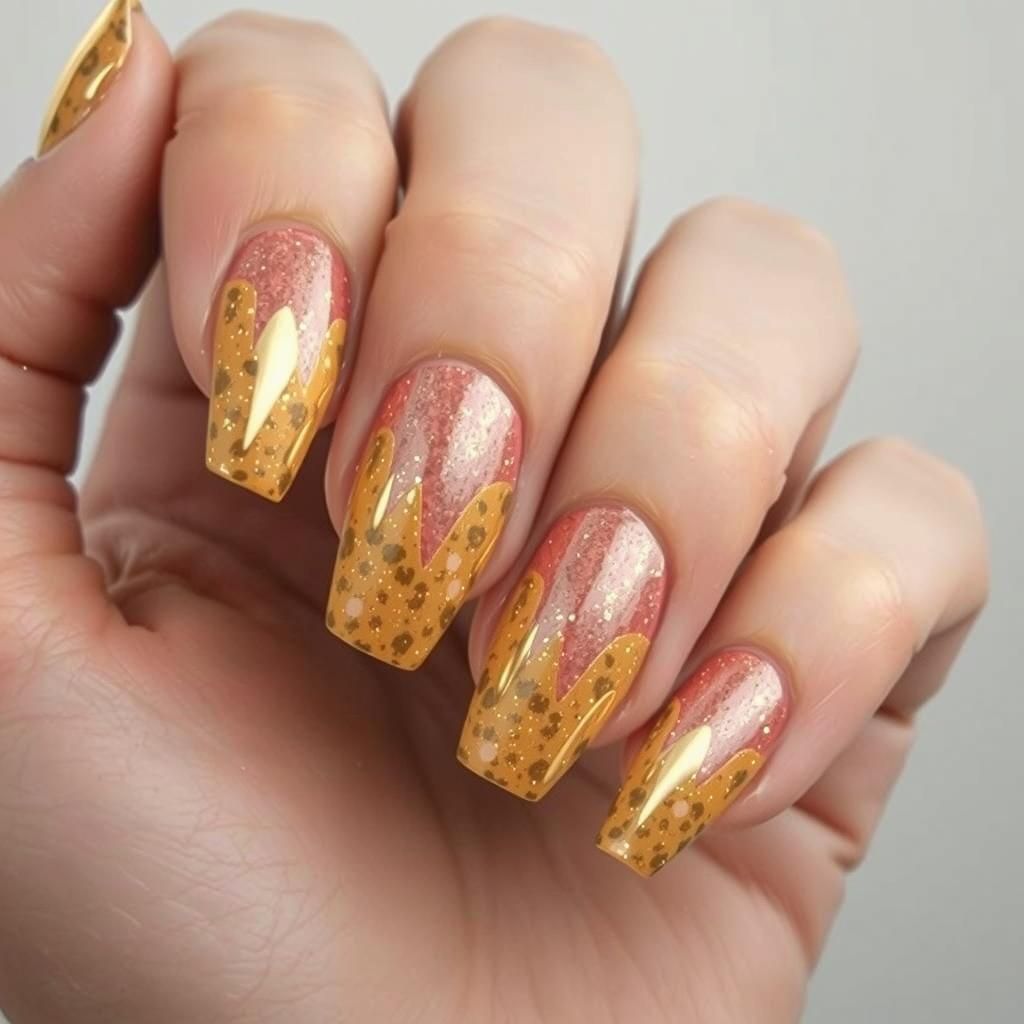 Elegant Nail Art with Glitter and Cheetah Print