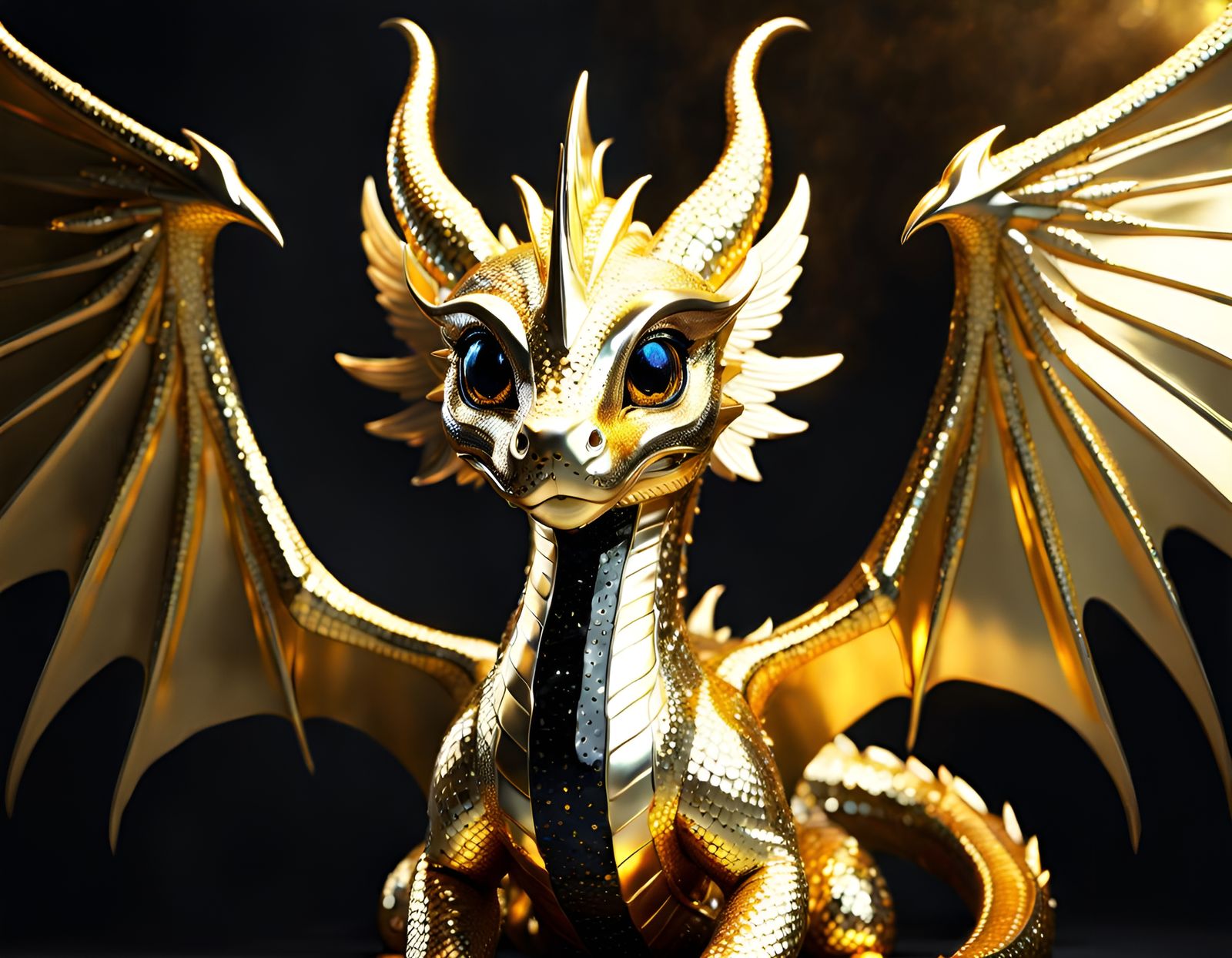 Gold and Black Wyvern Portrait in 3D