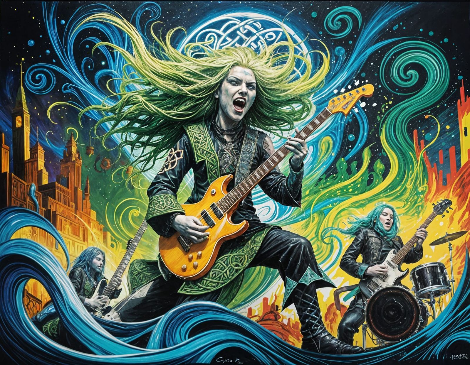 Heavy Metal Banshee Concert with Celtic Graffiti Art